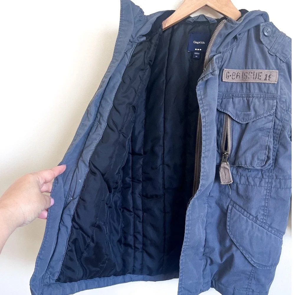 Gap Boys Utility Military Jacket XS Gray Hood Outdoor Gorpcore Cotton Full Zip